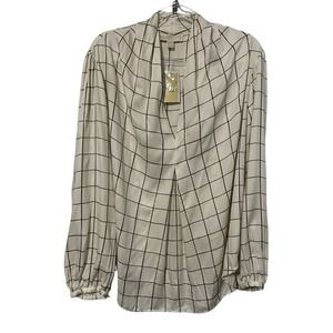 Michael Kors Cream and Black Checkered Blouse